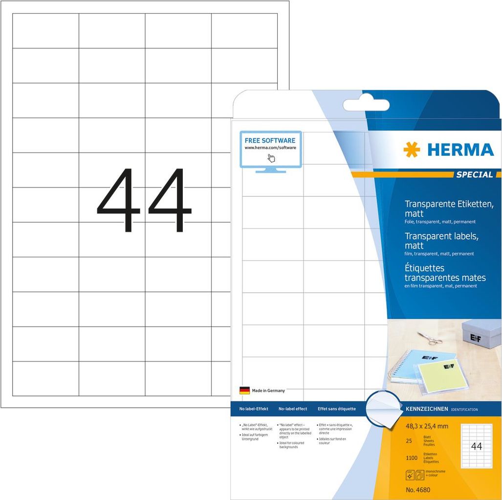 Etichette foil HERMA Foil Etik.Transp.48.3x25.4 48.3 x 25.4 mm Trasparente