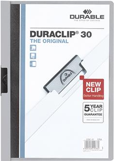 DURABLE Klemmhefter DURACLIP ORIGINAL 60, DIN A4, grau transparenter Vorderdeckel, mit Metallklemme (2209-10)
