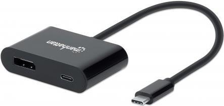 Manhattan USB-C to USB-C (with Power Delivery) and DisplayPort Cable, 4K, 19.5cm, Male to Females, 4K@60Hz, Power Delivery up to 60W, 20V / 3A, Thunderbolt 3 compatible, Black, Box - Display-Adapter - USB-C mit Stromversorgung (M) bis DisplayPort (W) - USB 3.2 Gen 1 / Thunderbolt