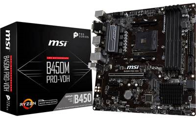 MSI B450M PRO-VDH - Motherboard - micro ATX - Socket AM4 - AMD B450 - USB 3.1 Gen 1 - Gigabit LAN - Onboard-Grafik (CPU erforderlich) - HD Audio (8-Kanal) MSI B450M PRO-VDH - Motherboard - micro ATX - Socket AM4 - AMD B450 - USB 3.1 Gen 1 - Gigabit LAN - Onboard-Grafik (CPU erforderlich) - HD Audio (8-Kanal)