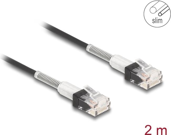 Delock Cavo di rete RJ45 con doppia protezione antipiega Cat.6A UTP Slim 2 m nero