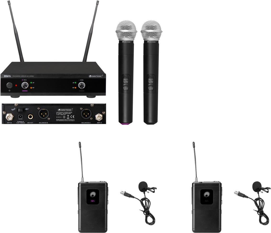 OMNITRONIC Set UHF-E2 Funkmikrofon-System + 2x BP + 2x Lavaliermikrofon 531.9/534.1MHz (20000978)