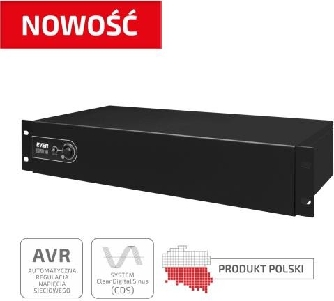 EVER ECO Pro 1000 AVR CDS - USV (Rack - einbaufähig) - Wechselstrom 230 V - 650 Watt - 1000 VA 5 Ah - USB - Ausgangsanschlüsse: 5 - 2U - 48.3 cm (19) - Schwarz