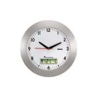 hama Wand-Funkuhr RCW500, aus Kunststoff, silber DCF-Funkuhr mit analoger Zeitanzeige und digitaler Kalender- (92636)