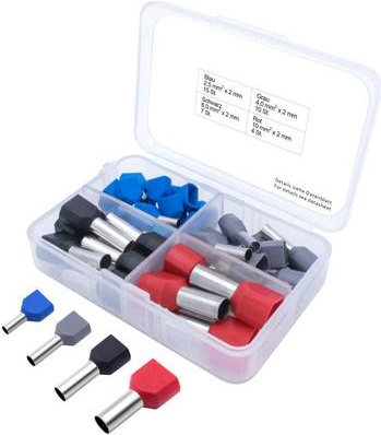 TRU COMPONENTS T1903C026 Aderendhülsen-Sortiment 2 x 2.50, 4, 6, 10 Teilisoliert Blau, Grau, Schwarz, Rot 36 Teile (T1903C026)