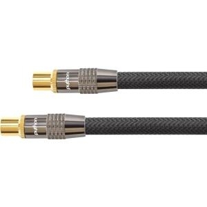 SAT Antennenkabel, IEC/Koax Stecker an Buchse vergoldet, Schirmmaß 120 db, 75 Ohm, Nylongeflecht schwarz, 20m, PYTHON® Series (GC-M2019)