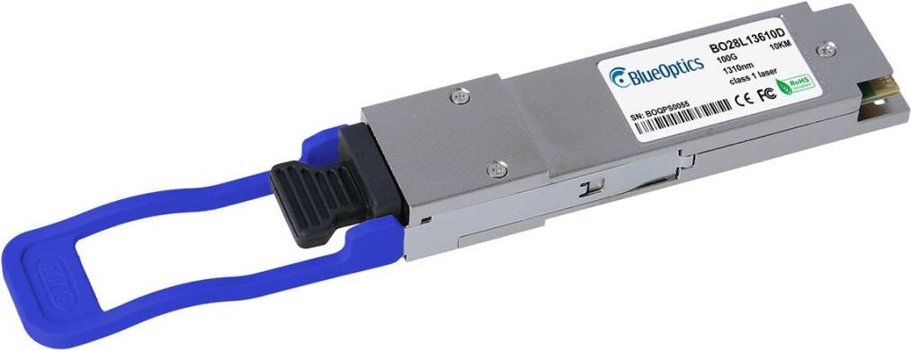 Evertz Scorpion QSFP25G-SM-LR4-G kompatibler BlueOptics© QSFP28 Transceiver für Singlemode 100 Gigabit Highspeed Datenübertragungen in Glasfaser Netzwerken. Unterstützt 100 Gigabit Ethernet Anwendungen in Switchen, Routern, Storage Systemen und ähnlicher (QSFP25G-SM-LR4-G-BO)