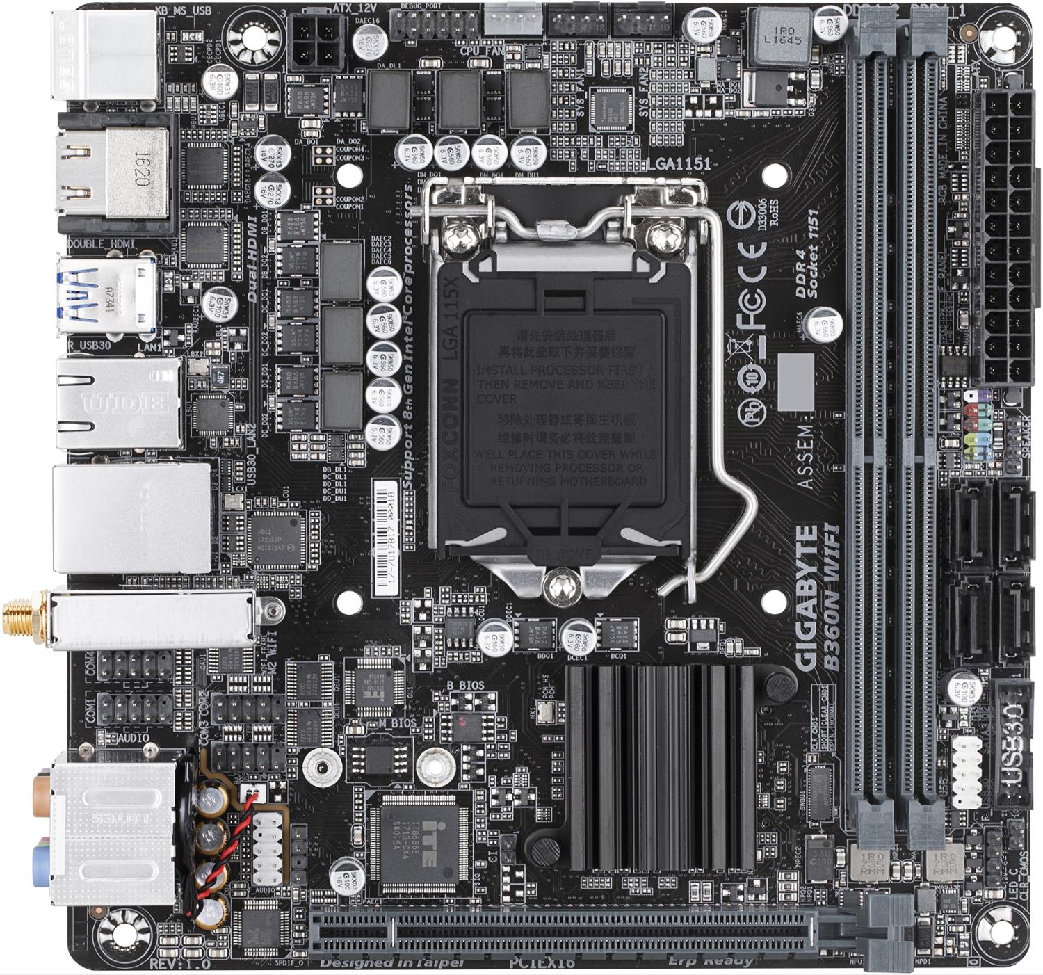 GIGABYTE Mainboard Intel B360N WIFI LGA1151v2 2x DDR4 max 32GB PCI-E 2xHDMI Intel I211AT +Intel i219V Gbe-LAN 6xSATA 2xM.2 mini-ITX (B360N WIFI) GIGABYTE Mainboard Intel B360N WIFI LGA1151v2 2x DDR4 max 32GB PCI-E 2xHDMI Intel I211AT +Intel i219V Gbe-LAN 6xSATA 2xM.2 mini-ITX (B360N WIFI)