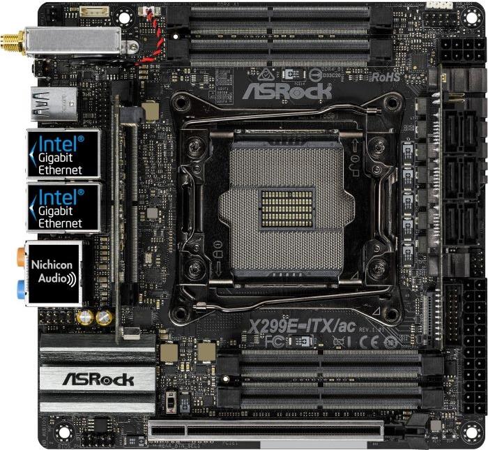 ASRock X299E-ITX/ac - Motherboard - Mini-ITX - LGA2066 Socket - X299 - USB 3,1 Gen 1, USB-C Gen2, USB 3,1 Gen 2 - Bluetooth, 2 x Gigabit LAN, Wi-Fi - HD Audio (8-Kanal) (90-MXB5W0-A0UAYZ) ASRock X299E-ITX/ac - Motherboard - Mini-ITX - LGA2066 Socket - X299 - USB 3,1 Gen 1, USB-C Gen2, USB 3,1 Gen 2 - Bluetooth, 2 x Gigabit LAN, Wi-Fi - HD Audio (8-Kanal) (90-MXB5W0-A0UAYZ)