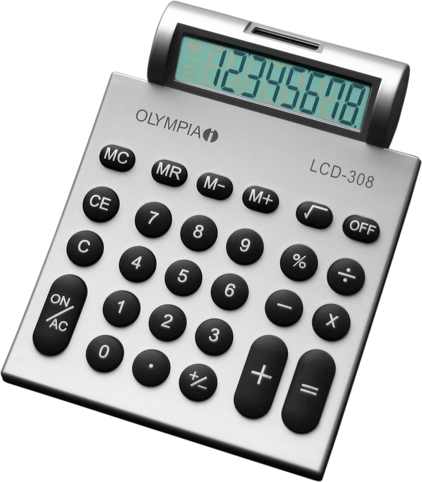OLYMPIA LCD 308 Taschenrechner silber 1zeilig 8Stellen-Display Wurzel Prozent GT Speicherfunktion Batterie-Solar-Betrieb (941911007)