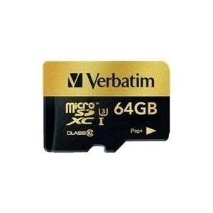 Verbatim PRO+ - Flash-Speicherkarte (microSDXC-an-SD-Adapter inbegriffen) - 64GB - UHS Class 3 / Class10 - microSDXC UHS-I (44034)