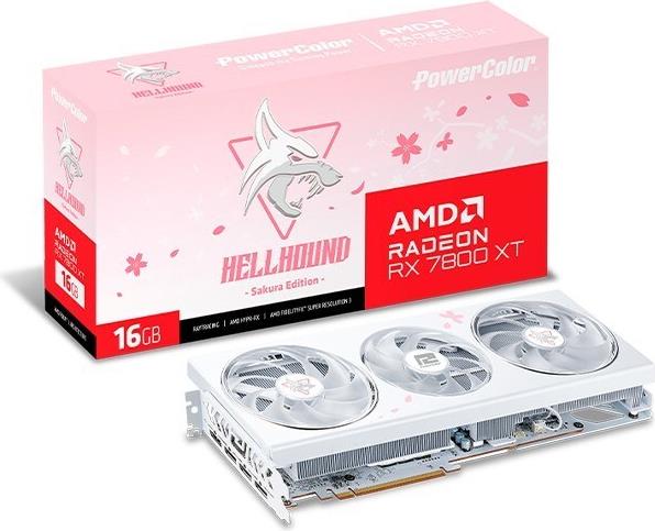 PowerColor Hellhound Radeon RX 7800 XT Sakura - Radeon RX 7800 XT - 16 GB - GDDR6 - 256 Bit - 7680 x 4320 Pixel - PCI Express 4.0 (RX7800XT 16G-L/OC/SAKURA)