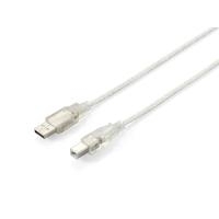Equip - USB-Kabel - USB Typ A, 4-polig (M) - USB Typ B, 4-polig (M) - 3,0m (USB / USB2.0) - Transparent Silver (128651)