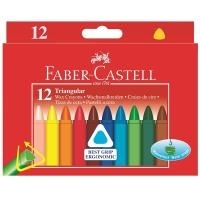 FABER-CASTELL Dreikant Wachsmalkreiden, 12er Kartonetui mit Papierbanderole für saubere Finger, leuchkräftige Farben (120010)