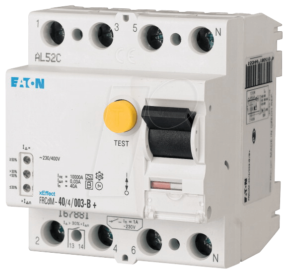 Eaton Digitaler FI-Schutzschalter 25 A 300 mA 4-polig 240 VAC (FRCDM-25/4/003-G/B)