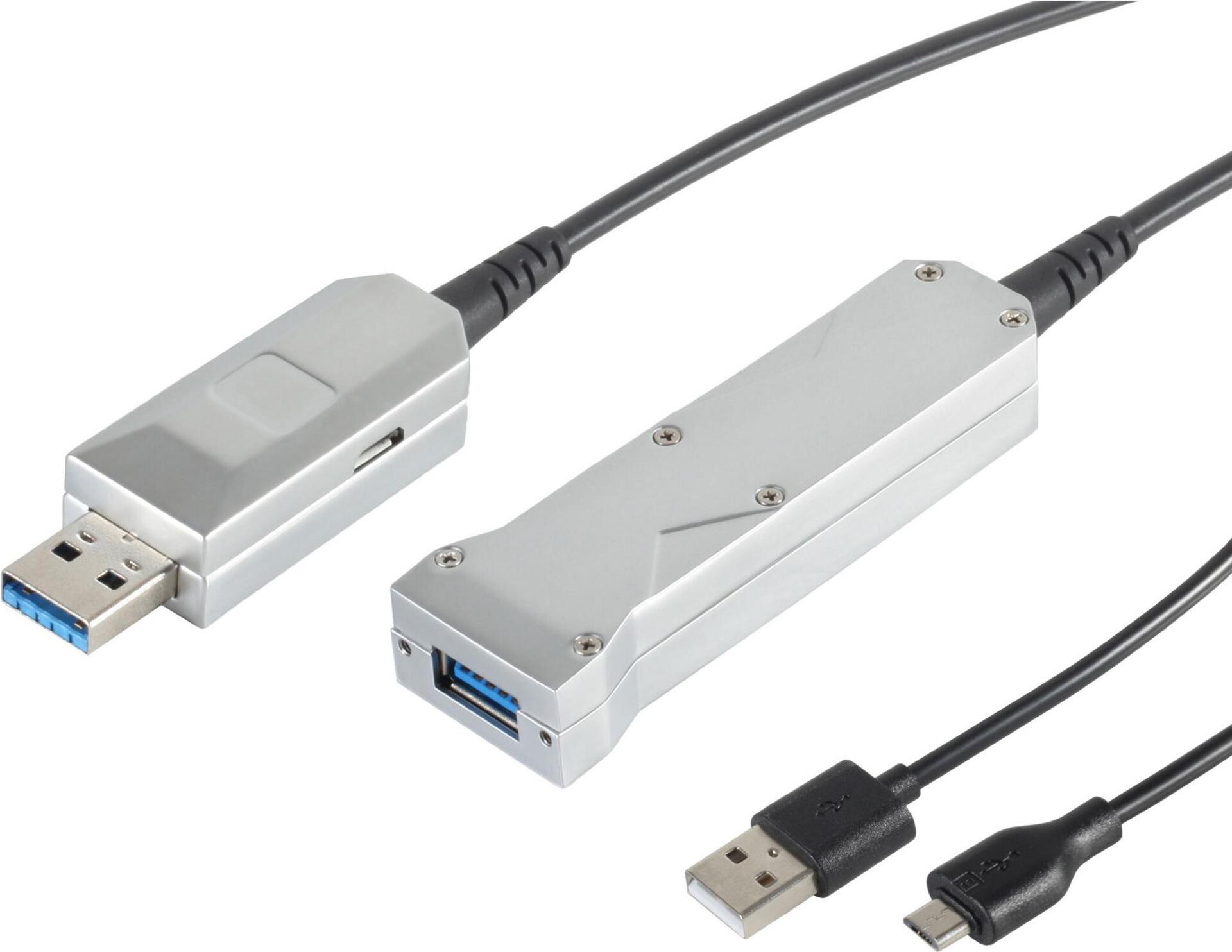 S/CONN maximum connectivity USB Verlängerung Optisch USB 3.0- USB 3.0 A Stecker auf USB 3.0 A + USB Micro B Buchse, 50,0m (30-35505)