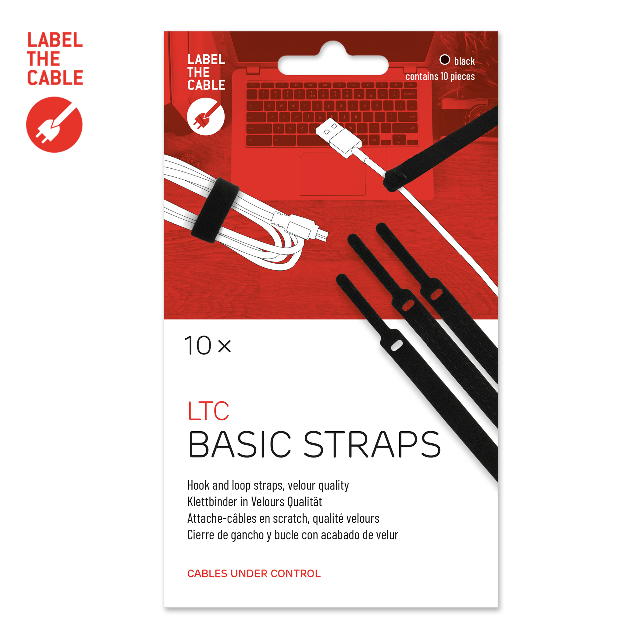 LABEL THE CABLE Label-the-Cable LTC Basic 1110 - Klettkabelbinder - Velour - 10 x schwarz (LTC 1110)