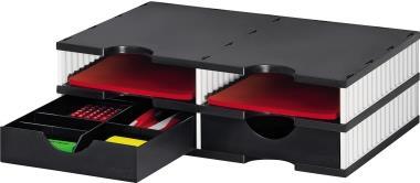styro Sortierstation styrodoc duo, 4 Fächer, schwarz/weiß Sortierstation mit 2 offenen Fächern und 2 Schubladen, - 1 Stück (268-0202.0995S)