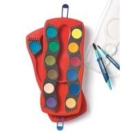 FABER-CASTELL Deckfarbkasten CONNECTOR, 24 Farben inkl. Deckweiß, entspricht DIN 5023, Farbnäpfchen können (125031)