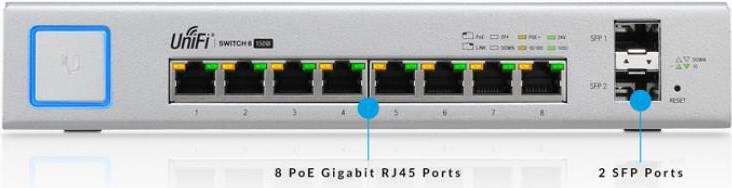 Ubiquiti UniFi Switch 8 Gigabit RJ45 Ports 2 SFP Ports, PoE US-8-150WÂ (US-8-150WÂ)