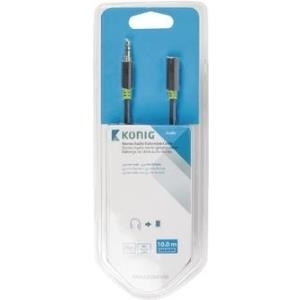 Nedis König - Audioverlängerungskabel - Mini-Phone Stereo 3,5 mm (W) bis Mini-Phone Stereo 3,5 mm (M) - 10 m - Grau, Anthrazit (KNA22050E100)