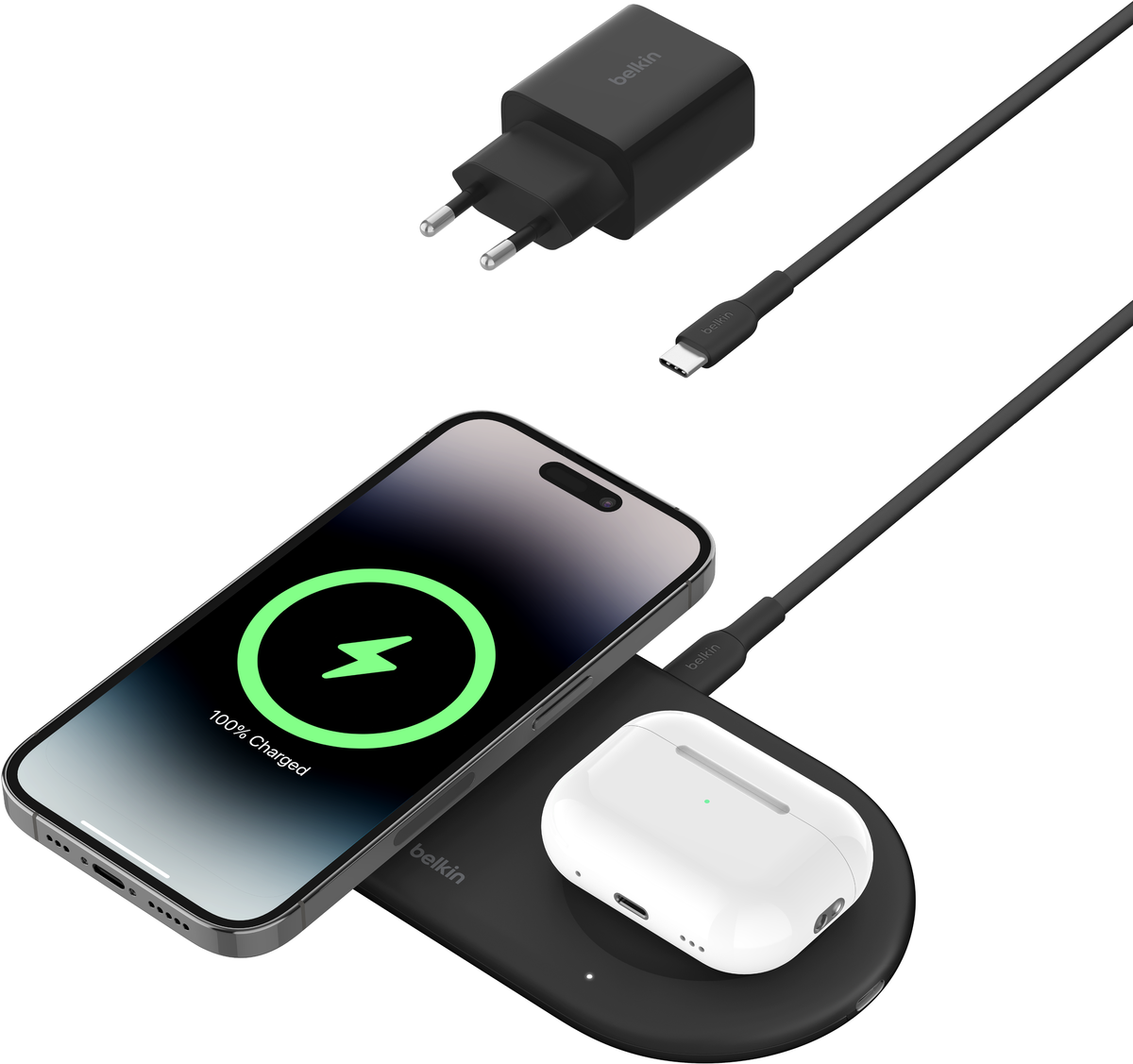 Belkin TAPPETINO DI RICARICA WIRLESS MAGNETICO 2IN1 15W (BOOST CHARGE PRO 2IN1 LADEPAD Q - 5 WATT KABELLOS MAGNETISCH)