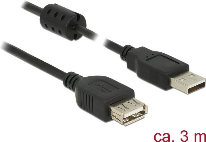 DeLOCK 3m 2xUSB 2.0-A cavo USB USB 2.0 USB A Nero (Delock - USB forlngerkabel - USB til)