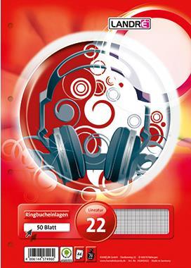 LANDRÉ Ringbucheinlagen pro terra DIN A4, kariert 4-fach-Lochung, 50 Blatt, 70 g-qm (392405022)