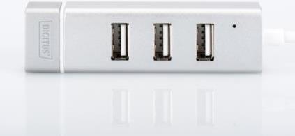 HUB CON 3 PORTE USB 2.0 TIPO A E 1 PORTA RETE RJ45, CONNETTORE MASCHIO TIPO C