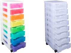Really Useful Box Aufbewahrungs-Boxenturm, 8 Schubladen transparentes Gestell mit 8 regenbogen-farbigen Schubladen, - 1 Stück (Top 8x7L)