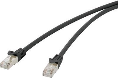 Renkforce RJ45 Netzwerk Anschlusskabel CAT 5e F/UTP 0.25 m Schwarz mit Rastnasenschutz (RF-3301448)