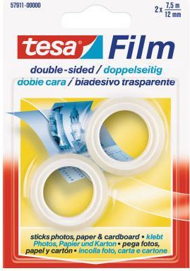 Nastro biadesivo tesa tesafilm® 12 mm x 7,5 m in blister trasparente - blister 2 nastri - 57911-00000-00