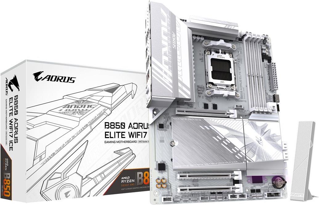 GIGABYTE B850 AORUS ELITE WIFI7 ICE Scheda Madre - CPU AMD Ryzen Serie 9000 VRM digitale 1221 fasi fino a 8200MHz DDR5 (OC) 1xP