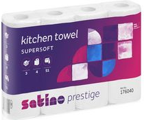 satino by wepa Küchenrolle Prestige, 3-lagig, hochweiß Tissue, 100% Zellstoff, mit Triangelprägung, extrem - 1 Stück (176040)