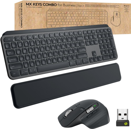 Logitech MX Keys combo for Business Gen 2 tastiera Mouse incluso RF senza fili + Bluetooth QWERTZ Svizzere Grafite (MX KEYS COM