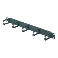 19 Rangierfrontplatte, 5 Kabelrangierbügel, 1 HE, schwarz RAL 9005 Zur geordneten Führung der Kabel im Netzwerkschrank (17000208)