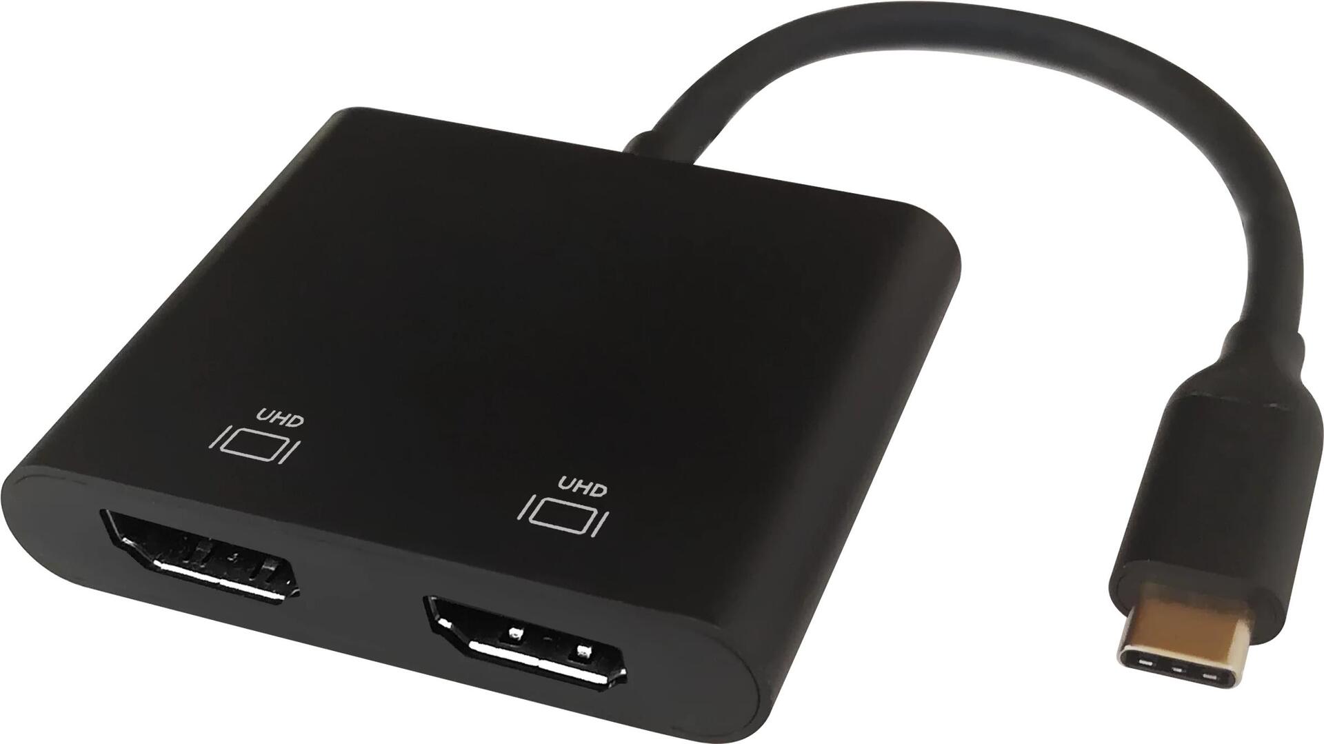 Deltaco USBC-2HDMI cavo e adattatore video 0,1 m USB tipo-C 2 x HDMI Nero (USB-C til 2 x HDMI 4K/60Hz HUB 0,1m)