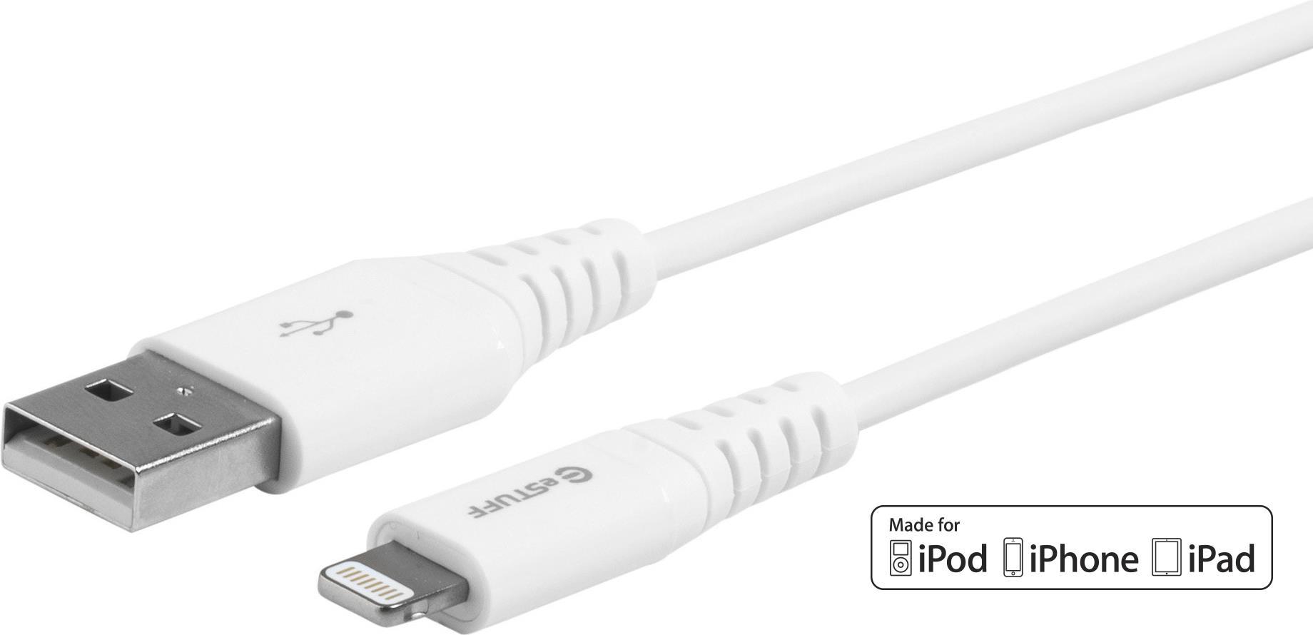 eSTUFF Lightning Cable MFI 1m Whit Bianco (Lightning Cable MFI 1m White - 8Pin Lightning - USB A Male - for Apple devices [C89