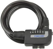 FISCHER Kabel-Fahrradschloss, Länge: 1.200 mm, schwarz Spiralschloss mit 4-fach Zahlenwalze, bis zu 10.000 frei - 1 Stück (85906)