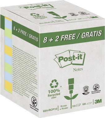 Post-it Haftnotiz 654RCP8+2 76x76mm 100Bl. sort. 10 St./Pack. (654RCP8+2)