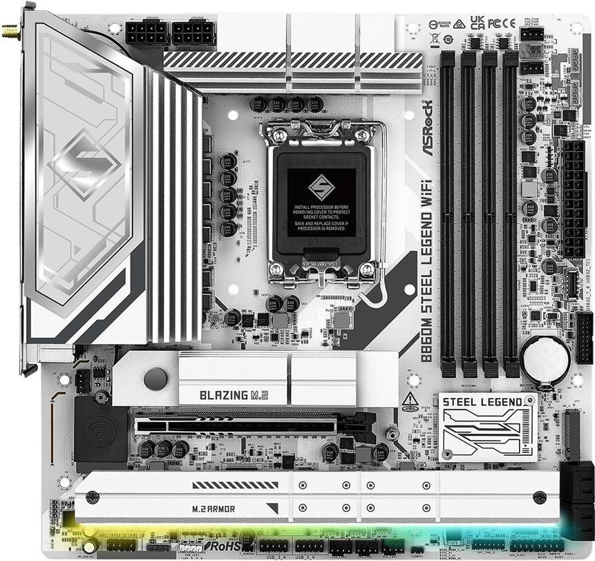 ASRock B860M Steel Legend WiFi Intel 1851 Socket Motherboard Micro-ATX 4x DDR5 Slots 4x M.2 Sockets 2x USB-C Port Fitted I/O Sh