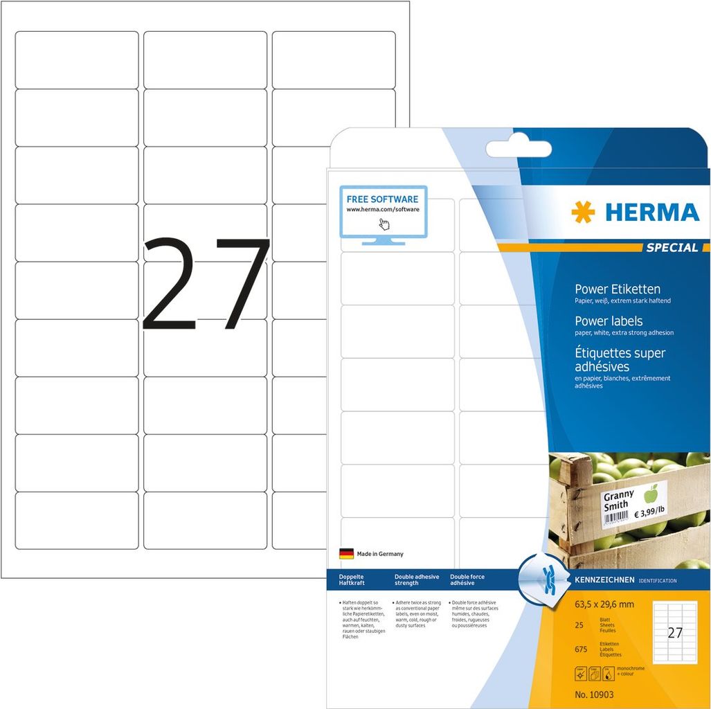 HERMA 10903 etichetta per stampante Bianco Etichetta per stampante autoadesiva (HERMA Special - etiketter - mat - 675)