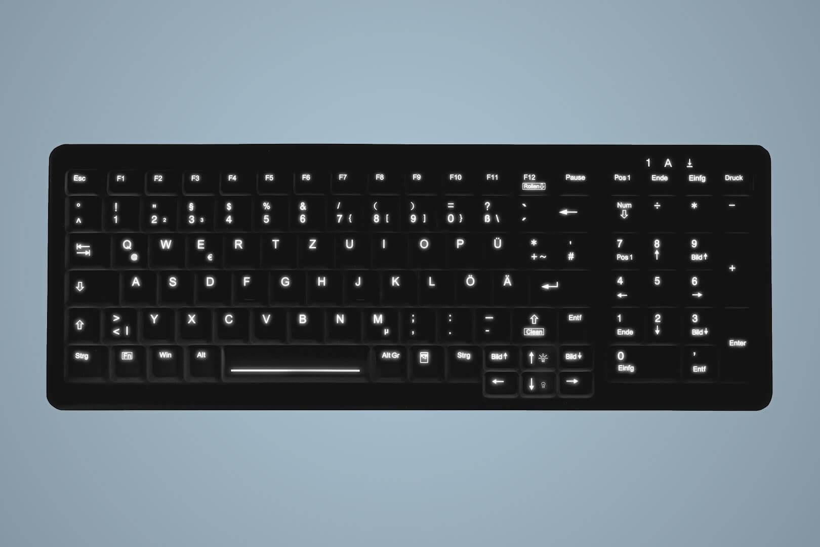 Hygiene Backlit Compact Keyboard with NumPad Fully Sealed Watertight - Corded - QWERTY - Black