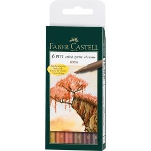 FABER-CASTELL PITT artist pen, 6er Etui - Terra Tuschestift mit Pinselspitze (Brush), Strichstärke: 1-5 mm (167106)