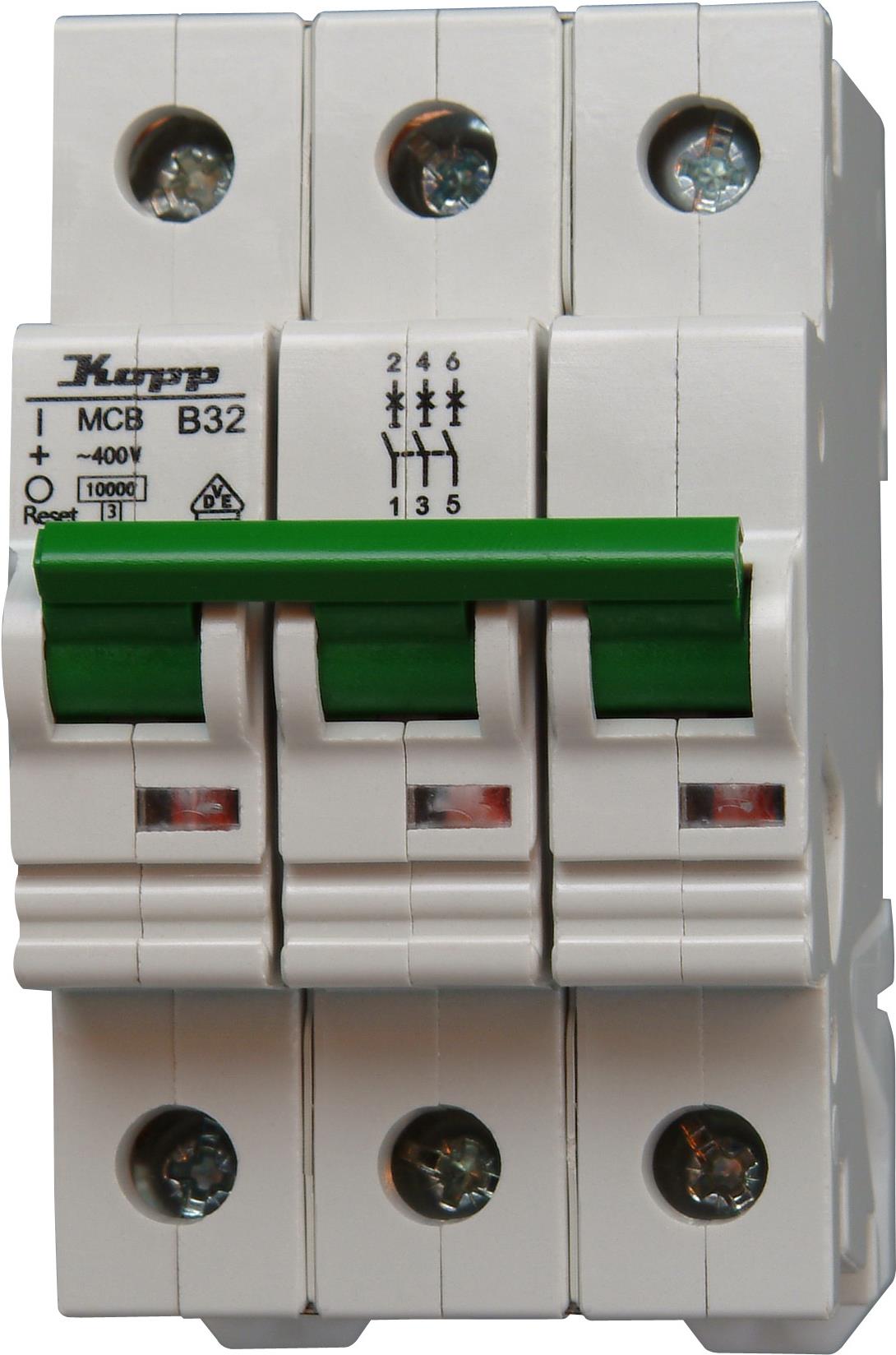 Kopp 723230005. Eingangsspannung: 230 - 400 V, Nennstrom: 32 A, AC Eingangsfrequenz: 60 Hz. Schutzschaltertyp: Miniature circuit breaker, Typ: B-type, Schaltleistung: 10000 A. Tiefe: 68 mm (723230005)
