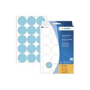 HERMA - Selbstklebende Papieretiketten, rund - Blau - 32 mm rund 480 Etikett(en) (32 Bogen x 15) (2273)