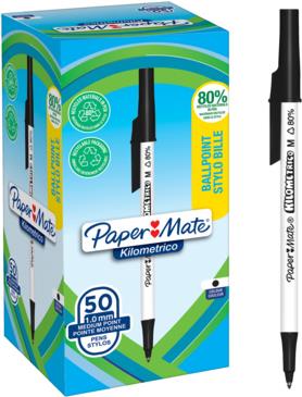 Paper Mate 2187701 Kilometrico Recycled Black Ball Pen pack of 50 pens