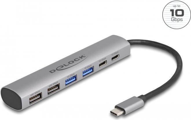 Delock Hub USB a 6 porte con 4 prese USB di tipo A e 2 prese USB di tipo C