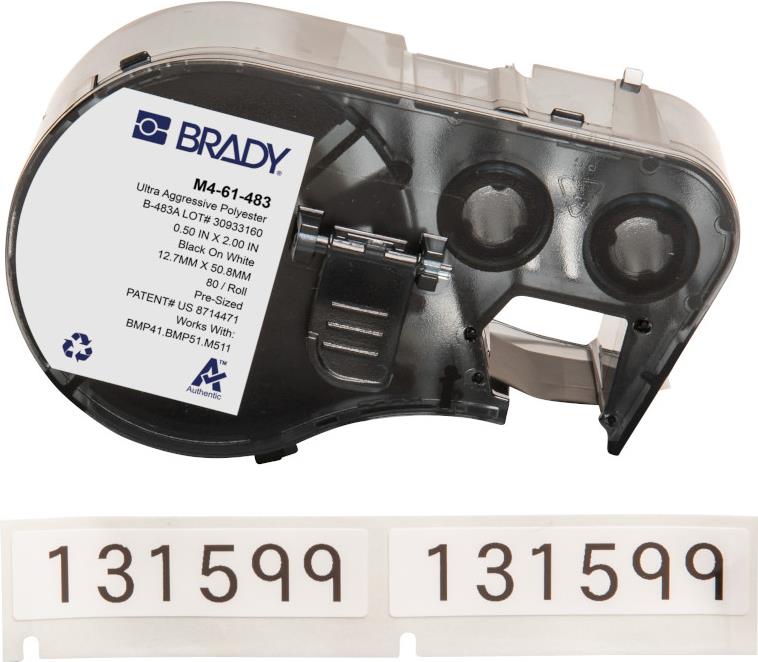 Brady M4-61-483 etichetta per stampante Nero, Bianco Etichetta per stampante autoadesiva (BMP41/BMP51/M511 Label - Printer Labe