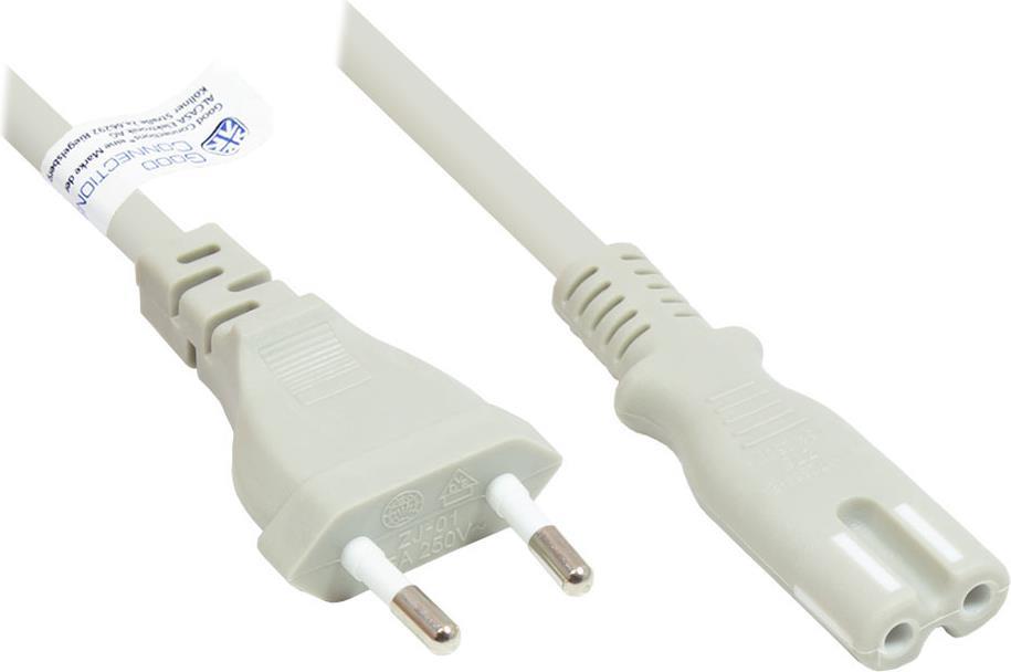 Euro-Netzkabel Euro-Stecker Typ C (gerade) an C7/Euro 8 Buchse (gerade), grau, 0,75 mm², 1,8 m, Good Connections® (P0370-GR018)